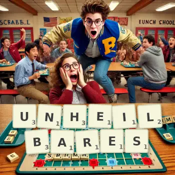 Kreative Illustration für ein Scrabble-Spiel, bei dem das Wort UNHEILBARES mit Steinen auf dem Brett gelegt wurde.