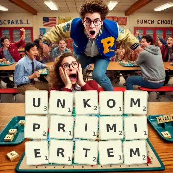 Kreative Illustration für ein Scrabble-Spiel, bei dem das Wort UNKOMPRIMIERTEM mit Steinen auf dem Brett gelegt wurde.