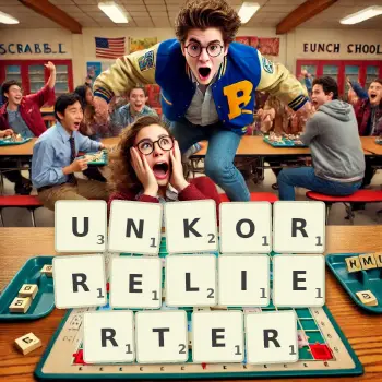 Kreative Illustration für ein Scrabble-Spiel, bei dem das Wort UNKORRELIERTER mit Steinen auf dem Brett gelegt wurde.