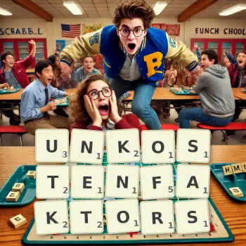 Kreative Illustration für ein Scrabble-Spiel, bei dem das Wort UNKOSTENFAKTORS mit Steinen auf dem Brett gelegt wurde.