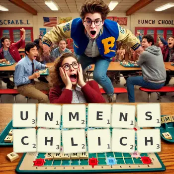 Kreative Illustration für ein Scrabble-Spiel, bei dem das Wort UNMENSCHLICH mit Steinen auf dem Brett gelegt wurde.