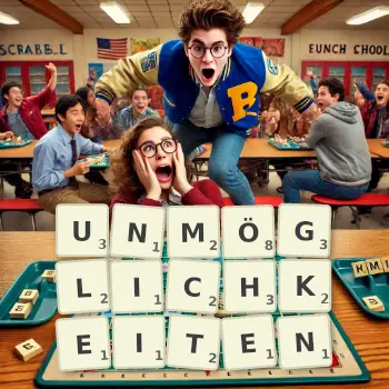 Kreative Illustration für ein Scrabble-Spiel, bei dem das Wort UNMÖGLICHKEITEN mit Steinen auf dem Brett gelegt wurde.