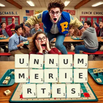 Kreative Illustration für ein Scrabble-Spiel, bei dem das Wort UNNUMMERIERTES mit Steinen auf dem Brett gelegt wurde.