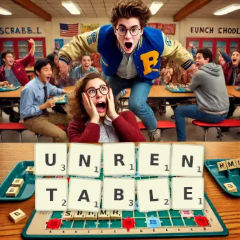 Kreative Illustration für ein Scrabble-Spiel, bei dem das Wort UNRENTABLE mit Steinen auf dem Brett gelegt wurde.