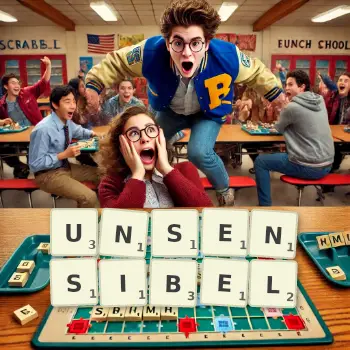 Kreative Illustration für ein Scrabble-Spiel, bei dem das Wort UNSENSIBEL mit Steinen auf dem Brett gelegt wurde.