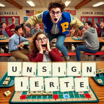 Kreative Illustration für ein Scrabble-Spiel, bei dem das Wort UNSIGNIERTE mit Steinen auf dem Brett gelegt wurde.