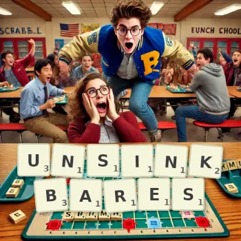 Kreative Illustration für ein Scrabble-Spiel, bei dem das Wort UNSINKBARES mit Steinen auf dem Brett gelegt wurde.