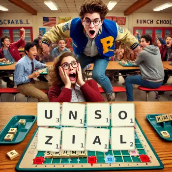 Kreative Illustration für ein Scrabble-Spiel, bei dem das Wort UNSOZIAL mit Steinen auf dem Brett gelegt wurde.