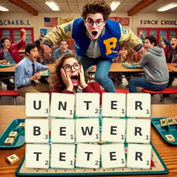 Kreative Illustration für ein Scrabble-Spiel, bei dem das Wort UNTERBEWERTETER mit Steinen auf dem Brett gelegt wurde.