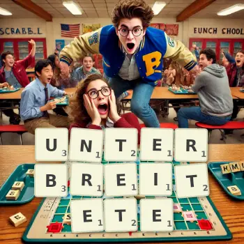 Kreative Illustration für ein Scrabble-Spiel, bei dem das Wort UNTERBREITETE mit Steinen auf dem Brett gelegt wurde.