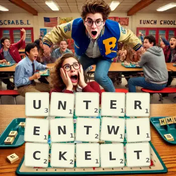 Kreative Illustration für ein Scrabble-Spiel, bei dem das Wort UNTERENTWICKELT mit Steinen auf dem Brett gelegt wurde.