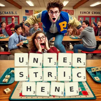 Kreative Illustration für ein Scrabble-Spiel, bei dem das Wort UNTERSTRICHENE mit Steinen auf dem Brett gelegt wurde.