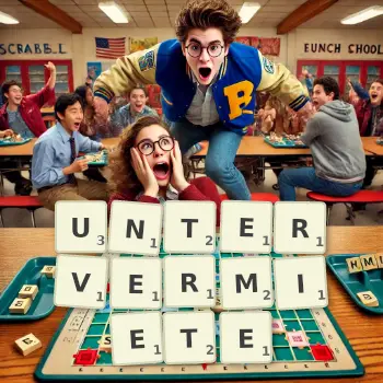 Kreative Illustration für ein Scrabble-Spiel, bei dem das Wort UNTERVERMIETE mit Steinen auf dem Brett gelegt wurde.