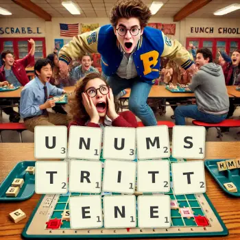 Kreative Illustration für ein Scrabble-Spiel, bei dem das Wort UNUMSTRITTENE mit Steinen auf dem Brett gelegt wurde.