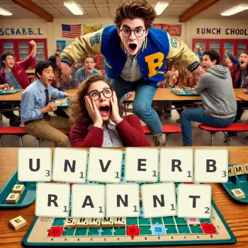 Kreative Illustration für ein Scrabble-Spiel, bei dem das Wort UNVERBRANNT mit Steinen auf dem Brett gelegt wurde.