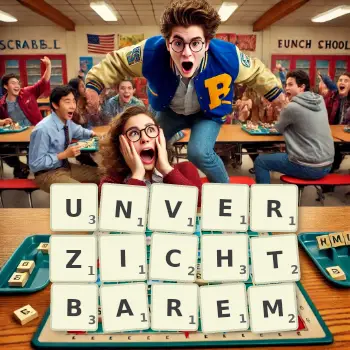 Kreative Illustration für ein Scrabble-Spiel, bei dem das Wort UNVERZICHTBAREM mit Steinen auf dem Brett gelegt wurde.