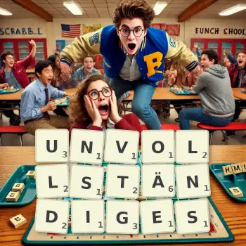 Kreative Illustration für ein Scrabble-Spiel, bei dem das Wort UNVOLLSTÄNDIGES mit Steinen auf dem Brett gelegt wurde.
