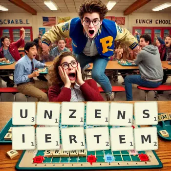 Kreative Illustration für ein Scrabble-Spiel, bei dem das Wort UNZENSIERTEM mit Steinen auf dem Brett gelegt wurde.