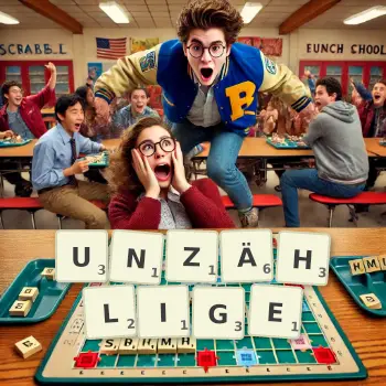 Kreative Illustration für ein Scrabble-Spiel, bei dem das Wort UNZÄHLIGE mit Steinen auf dem Brett gelegt wurde.