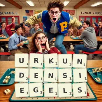 Kreative Illustration für ein Scrabble-Spiel, bei dem das Wort URKUNDENSIEGELS mit Steinen auf dem Brett gelegt wurde.