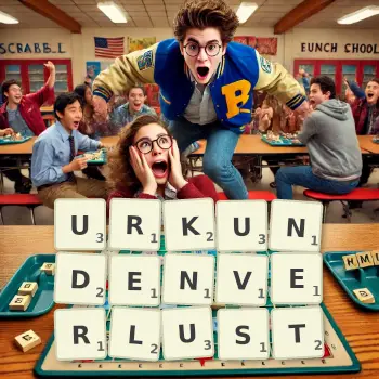 Kreative Illustration für ein Scrabble-Spiel, bei dem das Wort URKUNDENVERLUST mit Steinen auf dem Brett gelegt wurde.