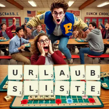 Kreative Illustration für ein Scrabble-Spiel, bei dem das Wort URLAUBSLISTE mit Steinen auf dem Brett gelegt wurde.