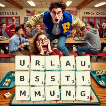 Kreative Illustration für ein Scrabble-Spiel, bei dem das Wort URLAUBSSTIMMUNG mit Steinen auf dem Brett gelegt wurde.