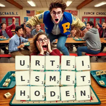 Kreative Illustration für ein Scrabble-Spiel, bei dem das Wort URTEILSMETHODEN mit Steinen auf dem Brett gelegt wurde.