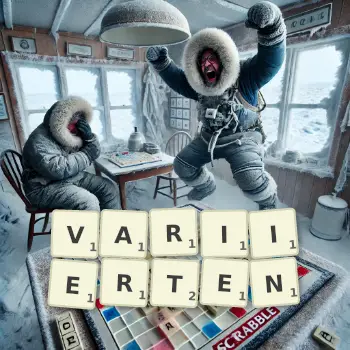Kreative Illustration für ein Scrabble-Spiel, bei dem das Wort VARIIERTEN mit Steinen auf dem Brett gelegt wurde.