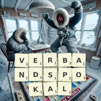 Kreative Illustration für ein Scrabble-Spiel, bei dem das Wort VERBANDSPOKAL mit Steinen auf dem Brett gelegt wurde.