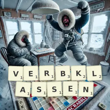 Kreative Illustration für ein Scrabble-Spiel, bei dem das Wort VERBKLASSEN mit Steinen auf dem Brett gelegt wurde.