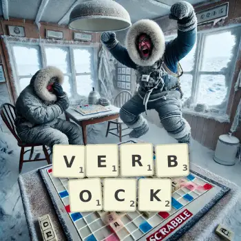 Kreative Illustration für ein Scrabble-Spiel, bei dem das Wort VERBOCK mit Steinen auf dem Brett gelegt wurde.