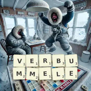 Kreative Illustration für ein Scrabble-Spiel, bei dem das Wort VERBUMMELE mit Steinen auf dem Brett gelegt wurde.