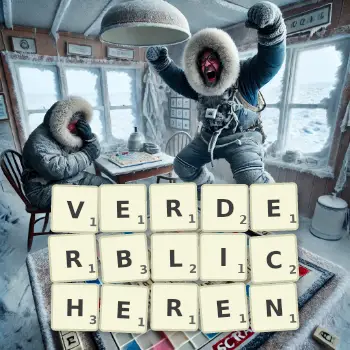 Kreative Illustration für ein Scrabble-Spiel, bei dem das Wort VERDERBLICHEREN mit Steinen auf dem Brett gelegt wurde.
