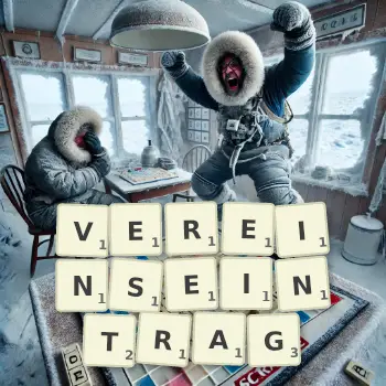 Kreative Illustration für ein Scrabble-Spiel, bei dem das Wort VEREINSEINTRAG mit Steinen auf dem Brett gelegt wurde.