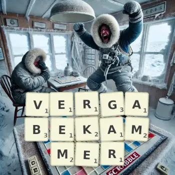 Kreative Illustration für ein Scrabble-Spiel, bei dem das Wort VERGABEKAMMER mit Steinen auf dem Brett gelegt wurde.