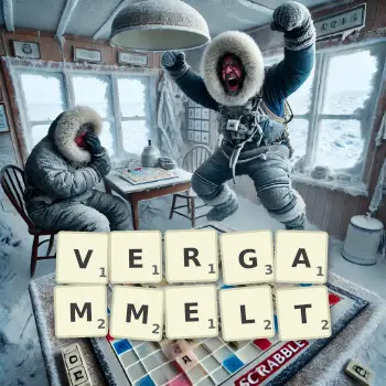 Kreative Illustration für ein Scrabble-Spiel, bei dem das Wort VERGAMMELT mit Steinen auf dem Brett gelegt wurde.
