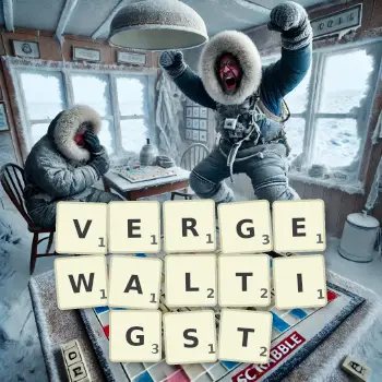 Kreative Illustration für ein Scrabble-Spiel, bei dem das Wort VERGEWALTIGST mit Steinen auf dem Brett gelegt wurde.