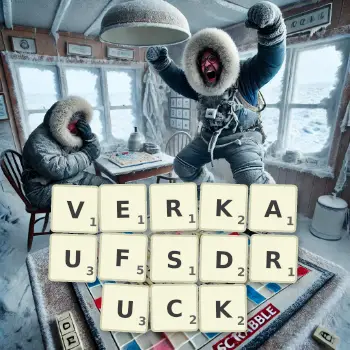 Kreative Illustration für ein Scrabble-Spiel, bei dem das Wort VERKAUFSDRUCK mit Steinen auf dem Brett gelegt wurde.