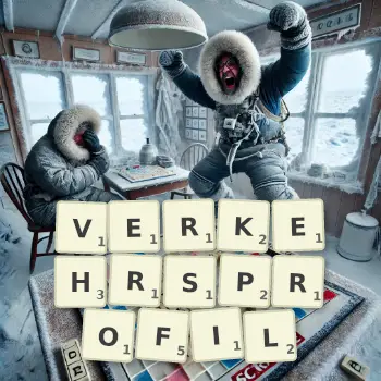 Kreative Illustration für ein Scrabble-Spiel, bei dem das Wort VERKEHRSPROFIL mit Steinen auf dem Brett gelegt wurde.