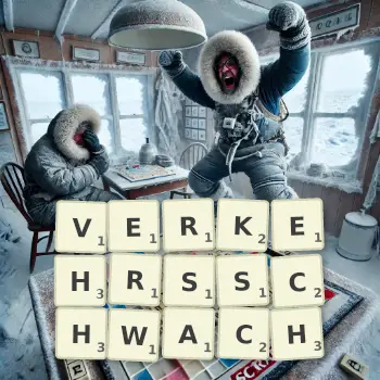Kreative Illustration für ein Scrabble-Spiel, bei dem das Wort VERKEHRSSCHWACH mit Steinen auf dem Brett gelegt wurde.