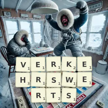 Kreative Illustration für ein Scrabble-Spiel, bei dem das Wort VERKEHRSWERTS mit Steinen auf dem Brett gelegt wurde.