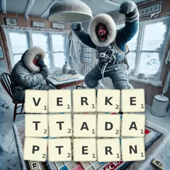Kreative Illustration für ein Scrabble-Spiel, bei dem das Wort VERKETTADAPTERN mit Steinen auf dem Brett gelegt wurde.