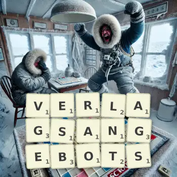 Kreative Illustration für ein Scrabble-Spiel, bei dem das Wort VERLAGSANGEBOTS mit Steinen auf dem Brett gelegt wurde.