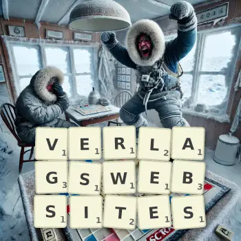 Kreative Illustration für ein Scrabble-Spiel, bei dem das Wort VERLAGSWEBSITES mit Steinen auf dem Brett gelegt wurde.