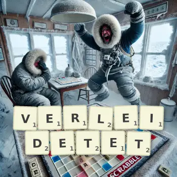 Kreative Illustration für ein Scrabble-Spiel, bei dem das Wort VERLEIDETET mit Steinen auf dem Brett gelegt wurde.