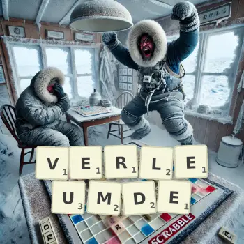 Kreative Illustration für ein Scrabble-Spiel, bei dem das Wort VERLEUMDE mit Steinen auf dem Brett gelegt wurde.
