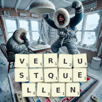 Kreative Illustration für ein Scrabble-Spiel, bei dem das Wort VERLUSTQUELLEN mit Steinen auf dem Brett gelegt wurde.