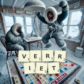 Kreative Illustration für ein Scrabble-Spiel, bei dem das Wort VERRIET mit Steinen auf dem Brett gelegt wurde.