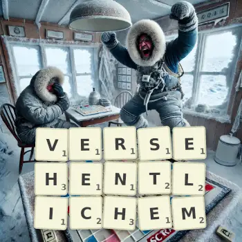 Kreative Illustration für ein Scrabble-Spiel, bei dem das Wort VERSEHENTLICHEM mit Steinen auf dem Brett gelegt wurde.